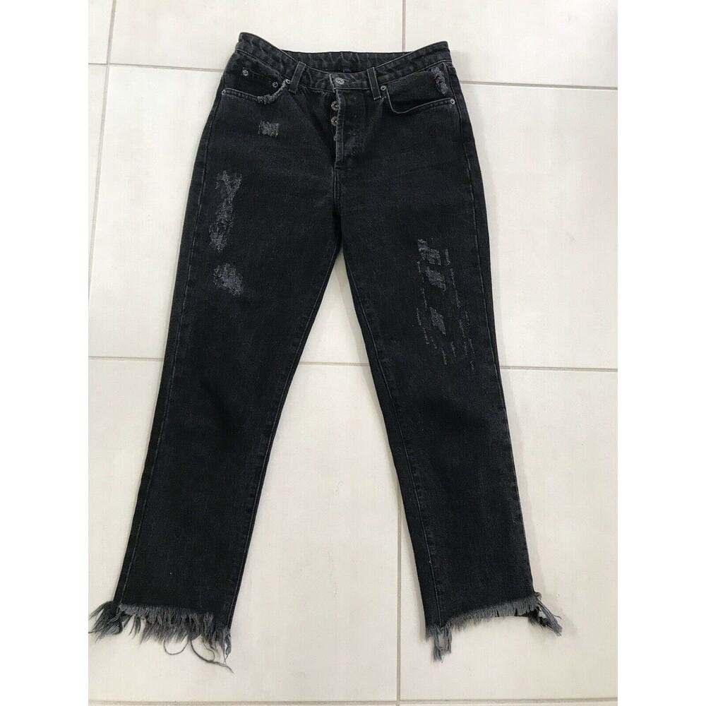 Carmar Distressed High Waist Button Fly Crop Cut Off Jeans